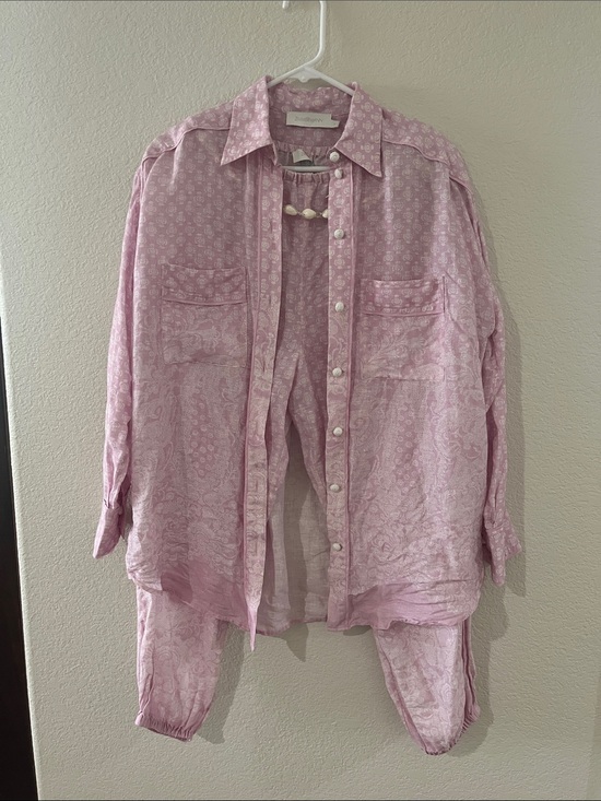 Zimmermann Tops - Zimmermann size 1 Pink Floral-Print Button Shirt with matching pants